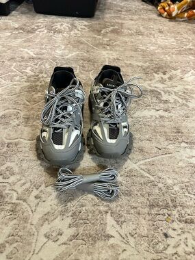 Balenciaga Gray and Black Track Runners Sneakers with Extra Laces